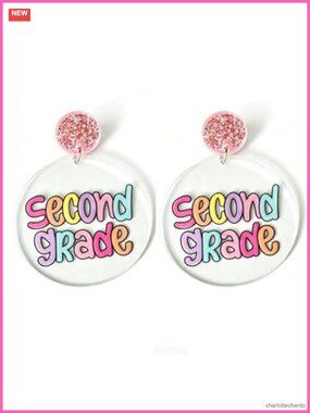 Glitter Acrylic Teacher Student Dangle Earrings Back to School Jewelry